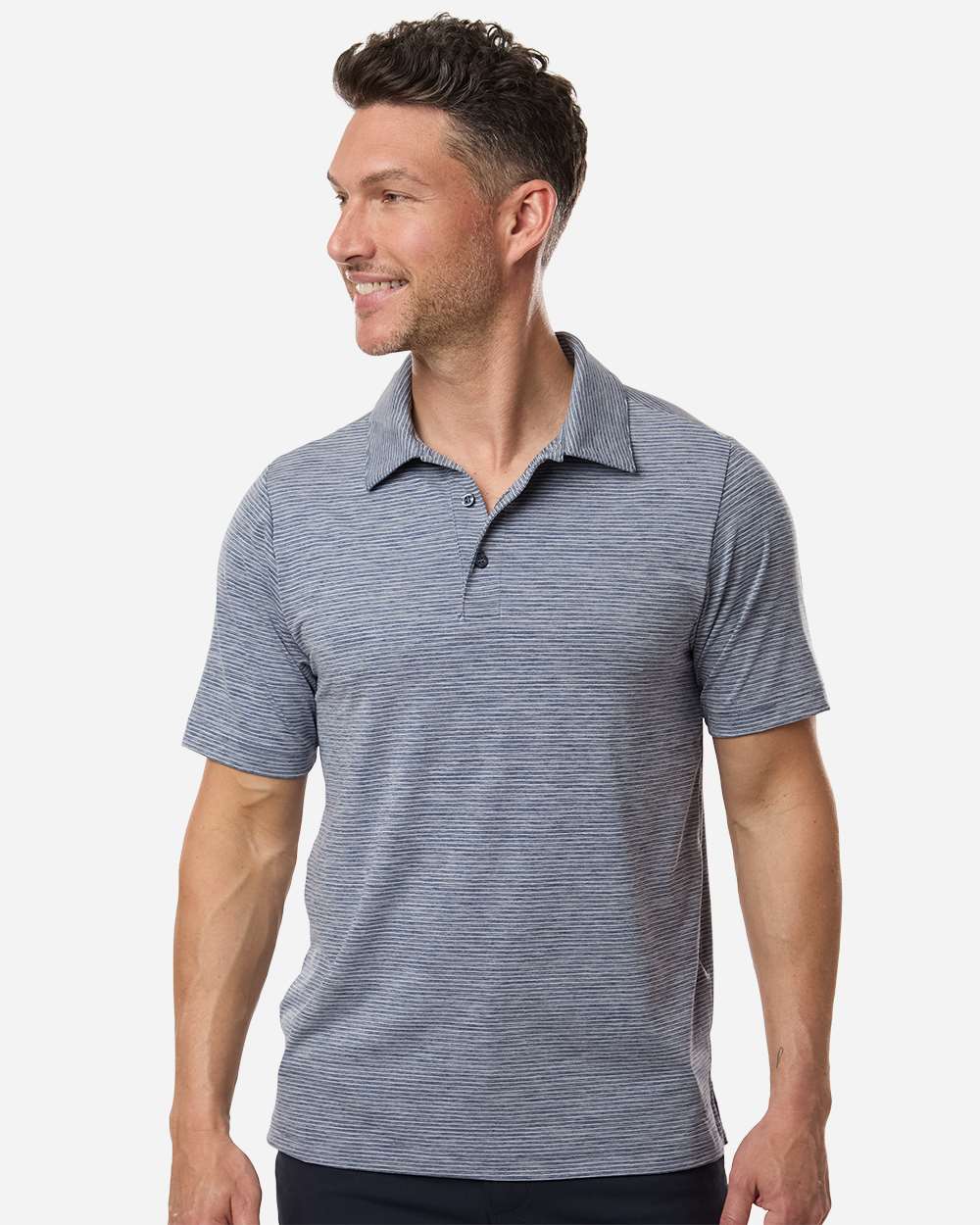 Sport Dark Navy Heather/ White Men's Relay Heathered Stripe Polo - TT125