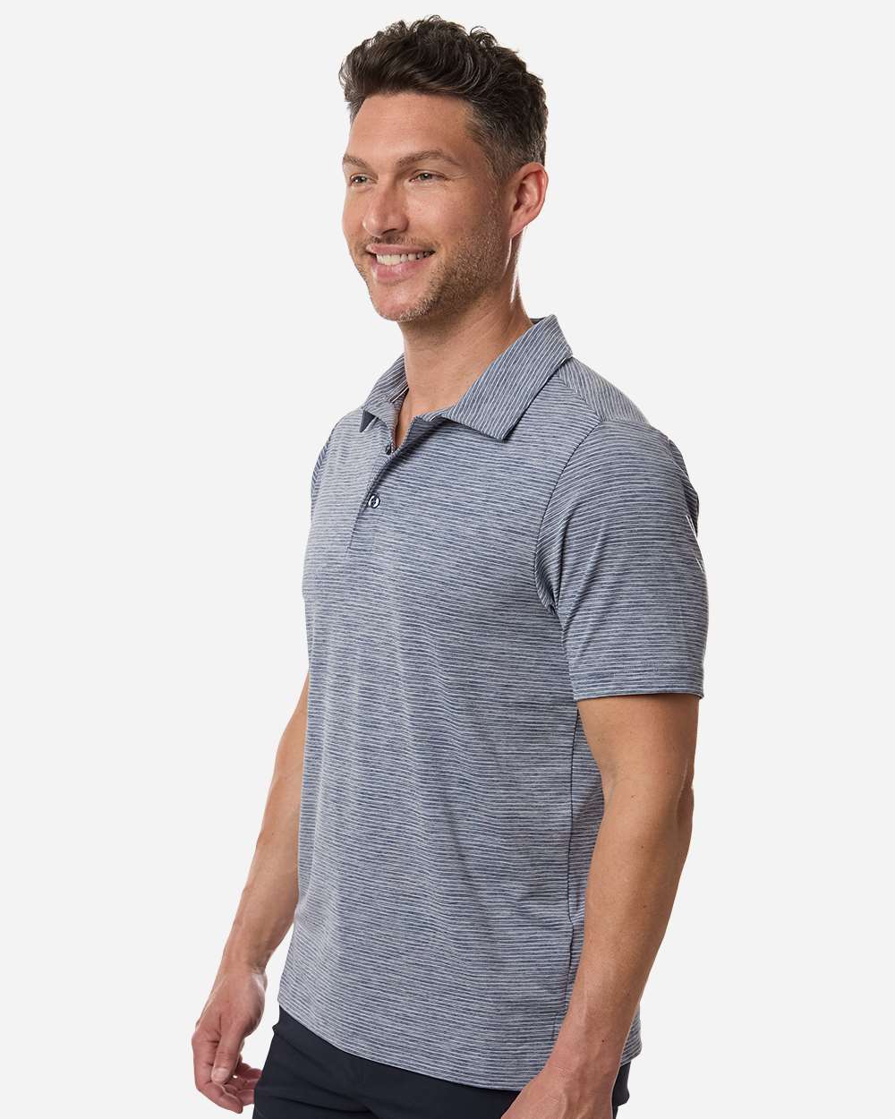 Sport Dark Navy Heather/ White Men's Relay Heathered Stripe Polo - TT125
