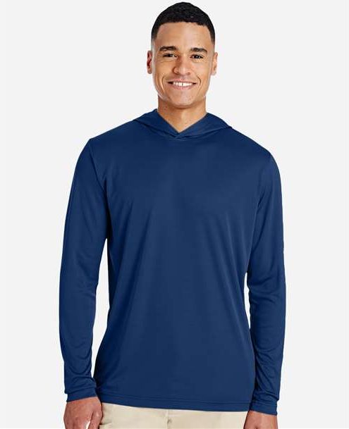 Front View of Sport Dark Navy Men's Zone Performance Hooded T-Shirt - TT41