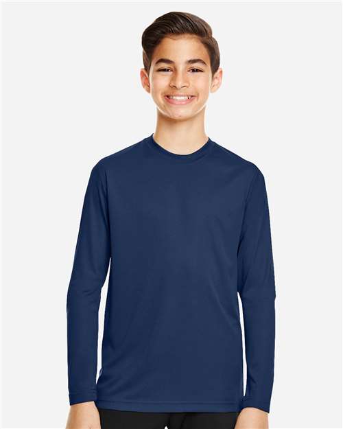 Front View of Sport Dark Navy Youth Zone Performance Long Sleeve T-Shirt - TT11YL