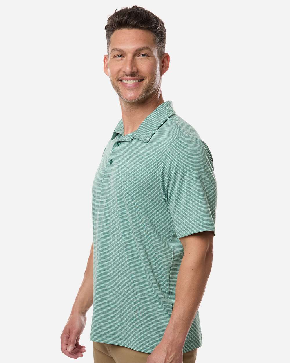 Sport Forest Heather/ White Men's Relay Heathered Stripe Polo - TT125