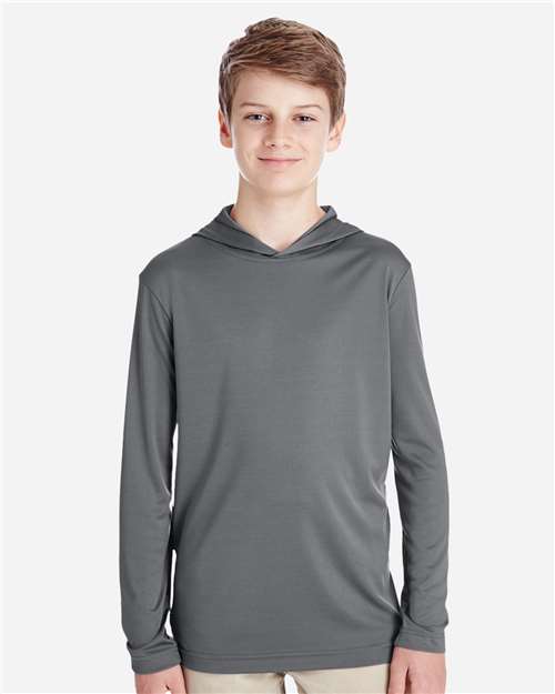 Front View of Sport Graphite Youth Zone Performance Hooded T-Shirt - TT41Y