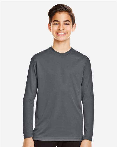 Front View of Sport Graphite Youth Zone Performance Long Sleeve T-Shirt - TT11YL
