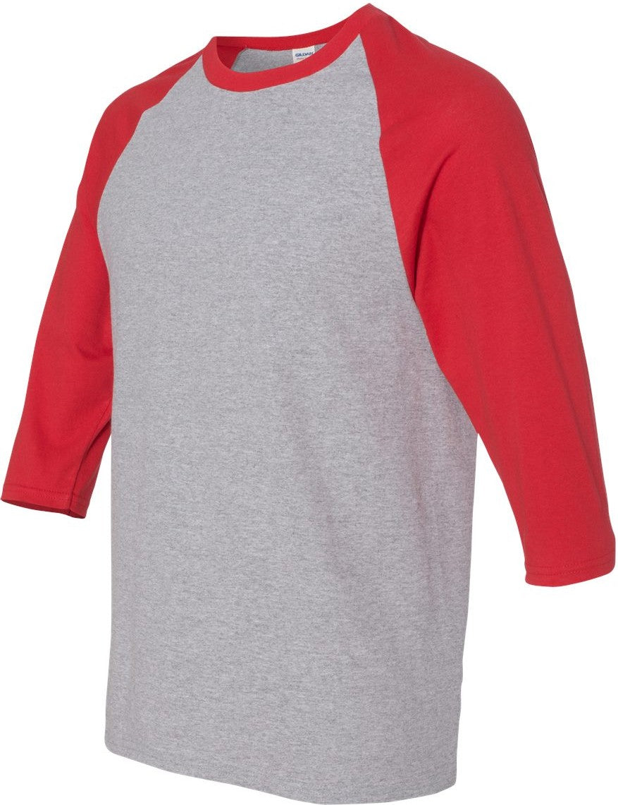 Sport Grey/ Red Heavy Cotton™ Raglan Three-Quarter Sleeve T-Shirt - 5700