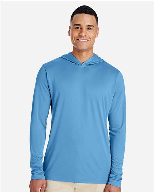 Front View of Sport Light Blue Men's Zone Performance Hooded T-Shirt - TT41