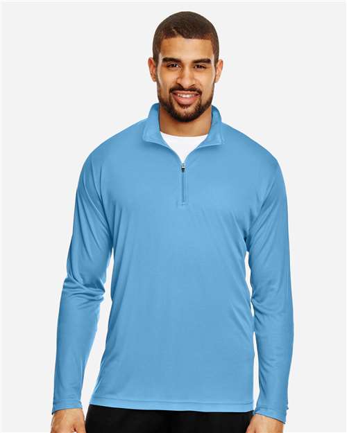 Front View of Sport Light Blue Men's Zone Performance Quarter-Zip Pullover - TT31