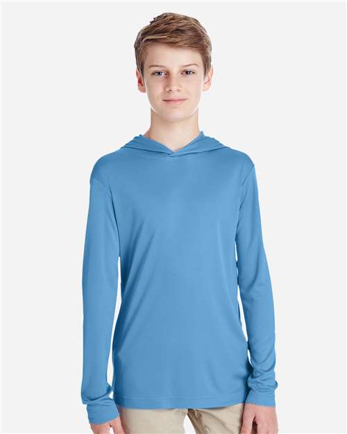 Front View of Sport Light Blue Youth Zone Performance Hooded T-Shirt - TT41Y