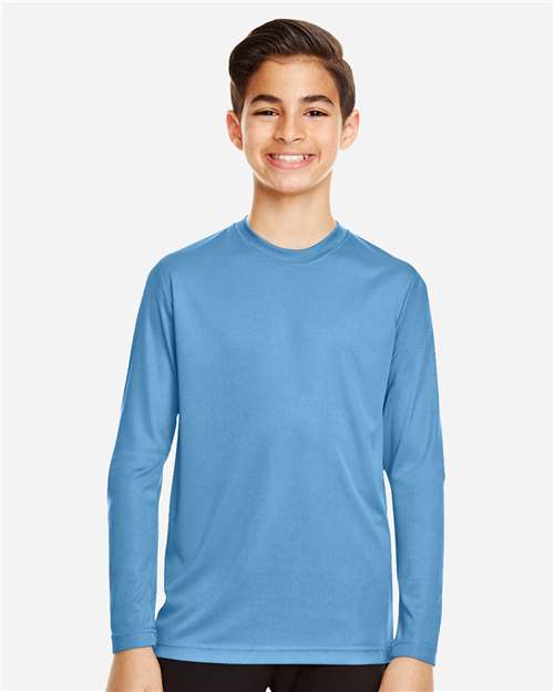 Front View of Sport Light Blue Youth Zone Performance Long Sleeve T-Shirt - TT11YL