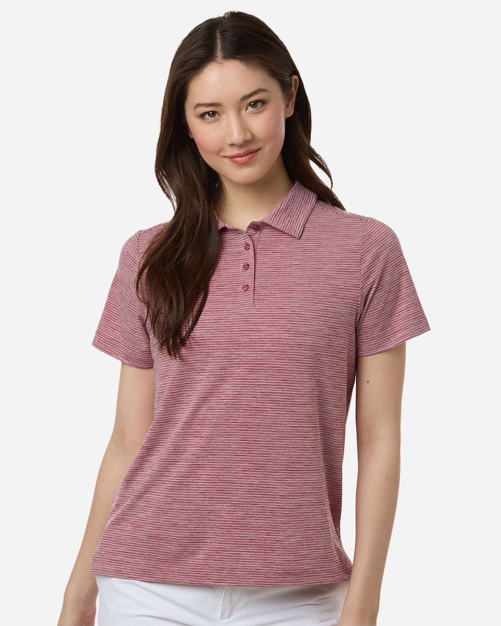 Sport Maroon Heather/ White Women's Relay Heathered Stripe Polo - TT125W