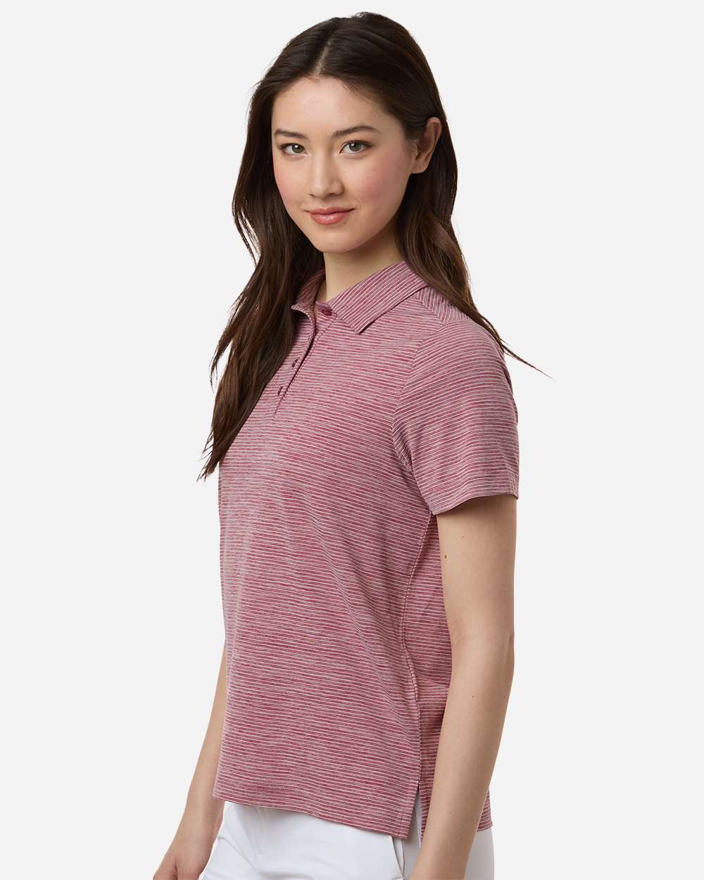 Sport Maroon Heather/ White Women's Relay Heathered Stripe Polo - TT125W