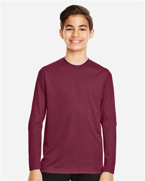 Front View of Sport Maroon Youth Zone Performance Long Sleeve T-Shirt - TT11YL