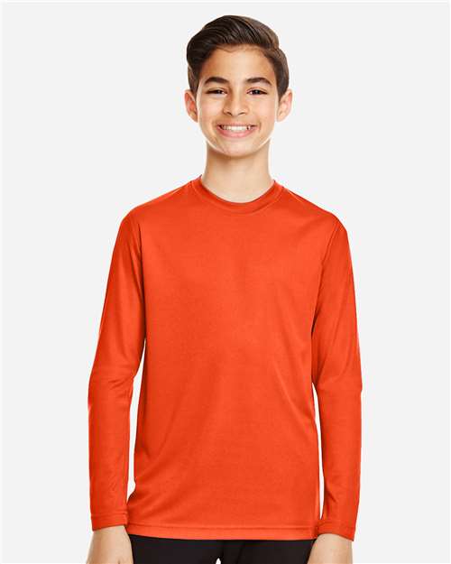 Front View of Sport Orange Youth Zone Performance Long Sleeve T-Shirt - TT11YL