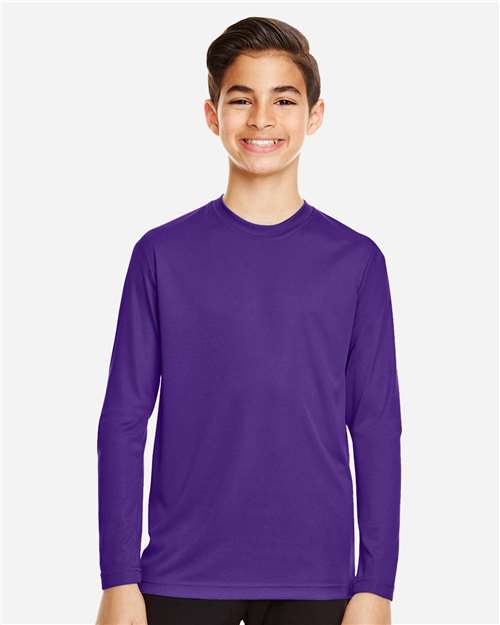 Front View of Sport Purple Youth Zone Performance Long Sleeve T-Shirt - TT11YL