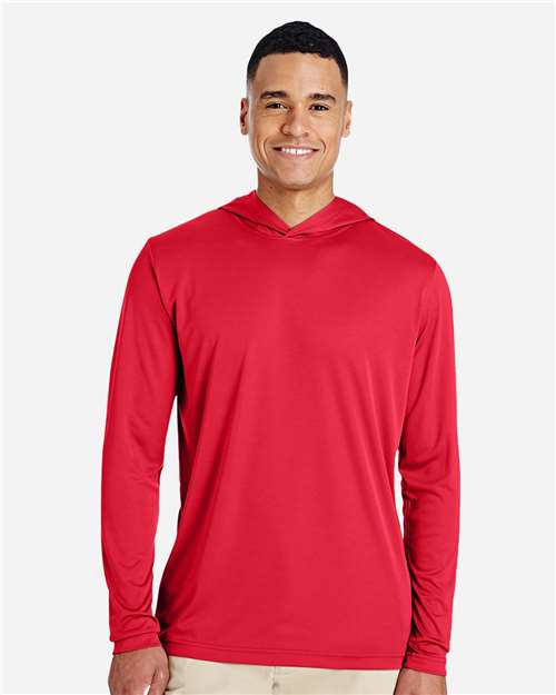 Front View of Sport Red Men's Zone Performance Hooded T-Shirt - TT41