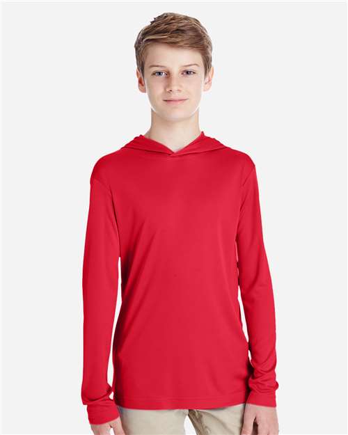 Front View of Sport Red Youth Zone Performance Hooded T-Shirt - TT41Y