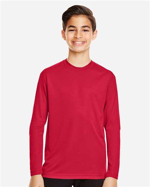 Front View of Sport Red Youth Zone Performance Long Sleeve T-Shirt - TT11YL