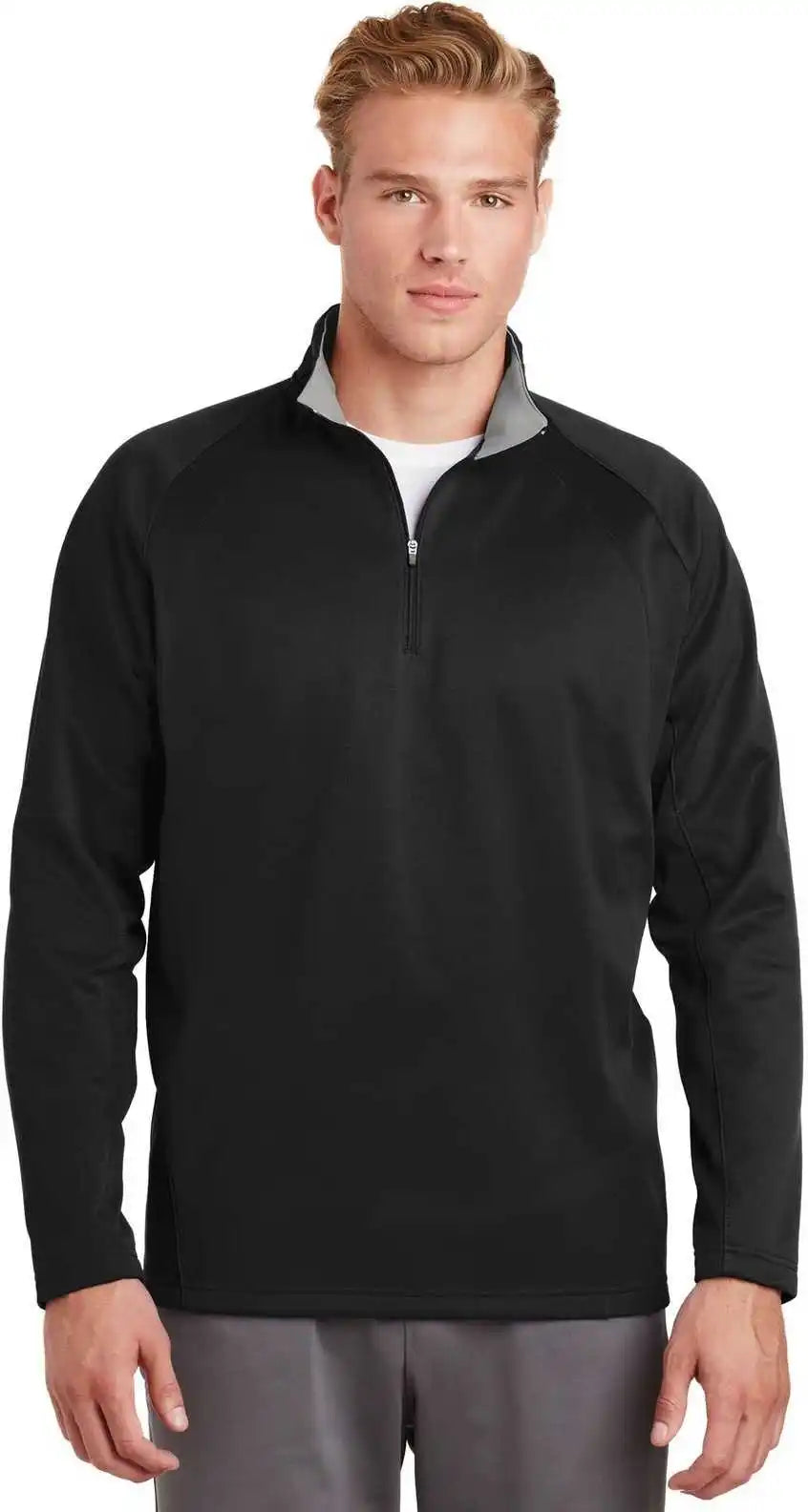 Sport Tek F243 Wick Fleece 1/4 Zip Pullover Black Silver