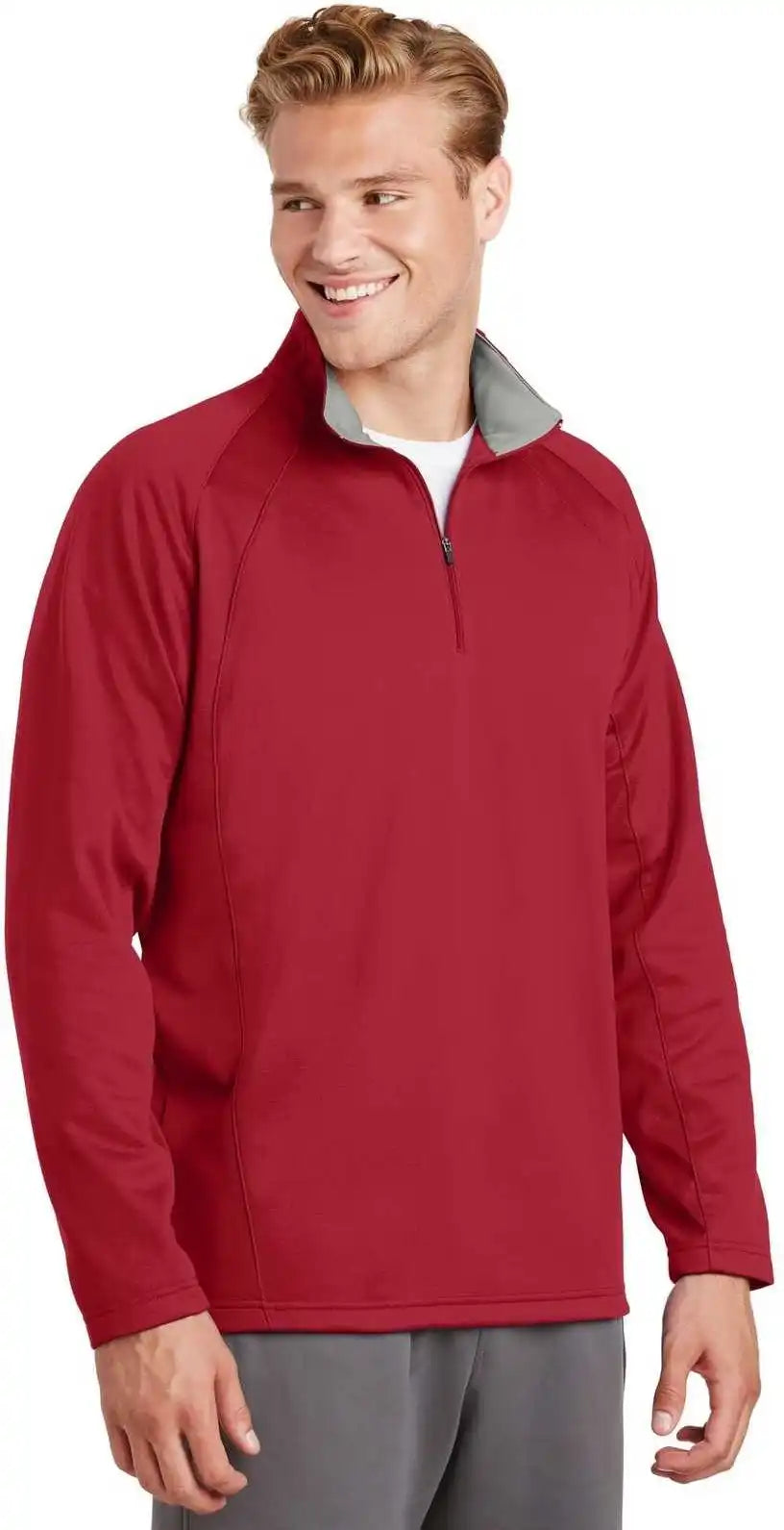 Sport-tek F243 Sport-wick Fleece 1/4-zip Pullover - Deep Red Silver