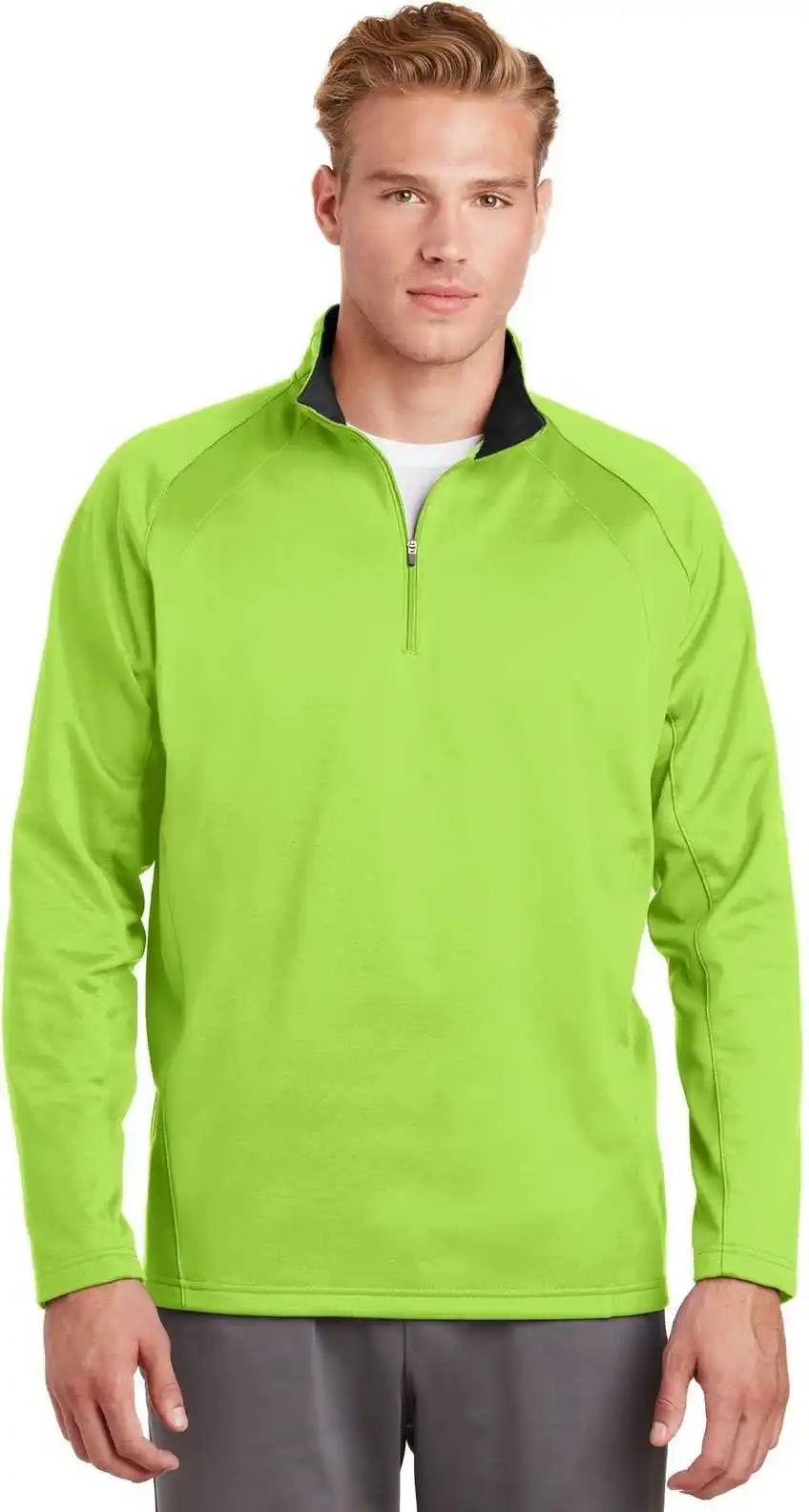 Sport-tek F243 Sport-wick Fleece 1/4-zip Pullover - Lime Shock Black - Adult s