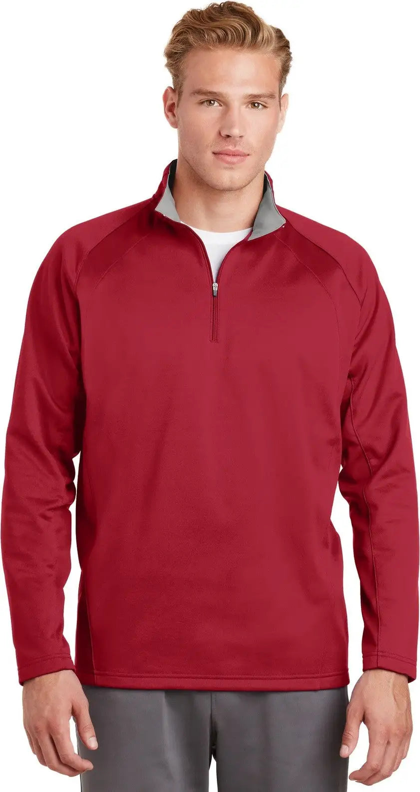 Sport-tek F243 Sport-wick Fleece 1/4-zip Pullover - Deep Red Silver - Red/ / Adult Xs