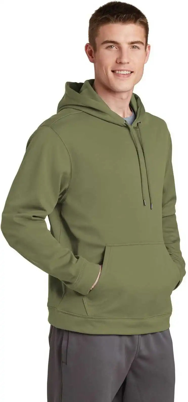 Sport Tek F244 Wick Fleece Hooded Pullover Olive Drab Green