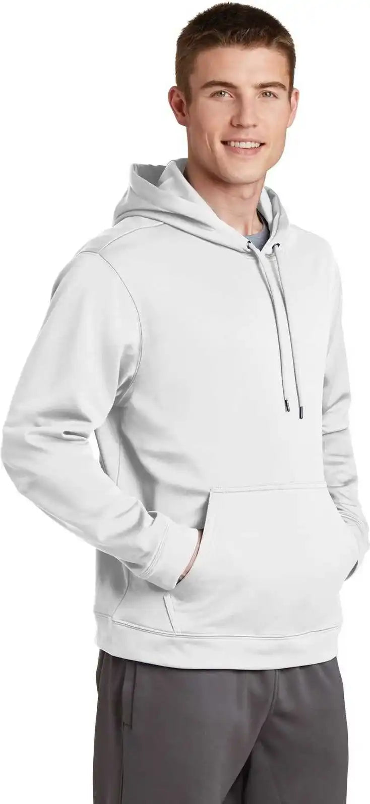 Sport Tek F244 Wick Fleece Hooded Pullover White