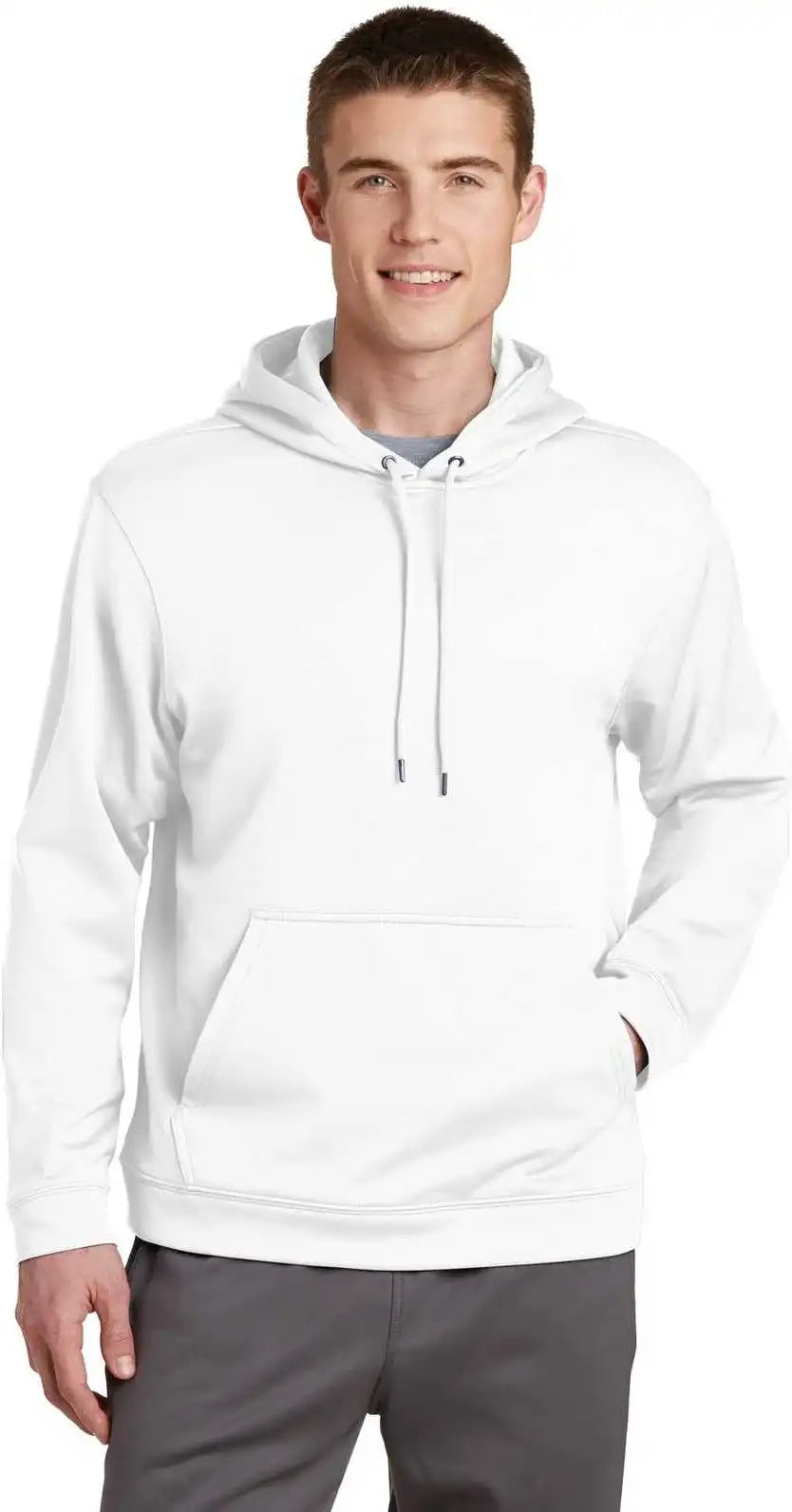 Sport Tek F244 Wick Fleece Hooded Pullover White