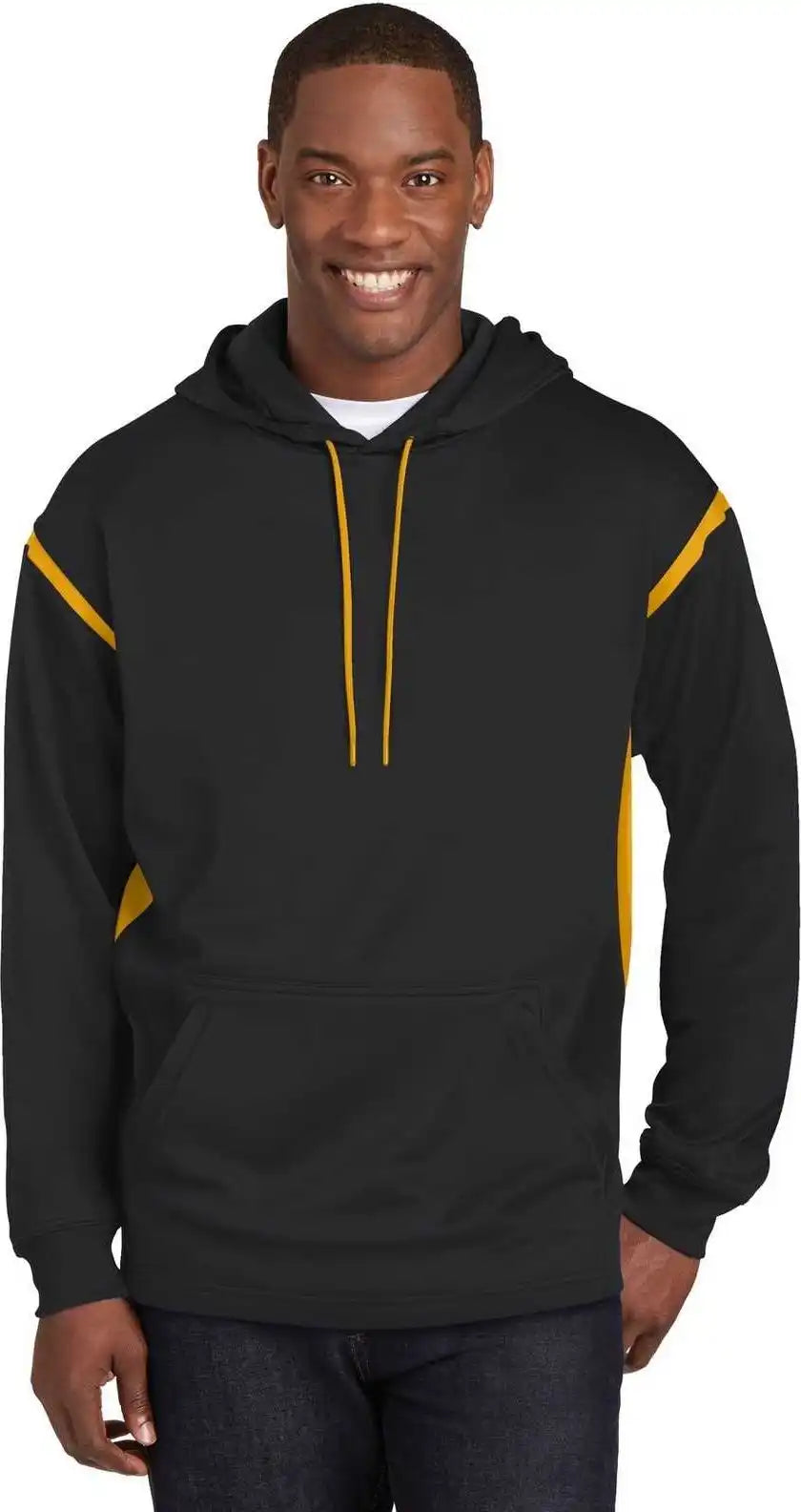 Sport-tek F246 Tech Fleece Colorblock Hooded Sweatshirt - Black Gold