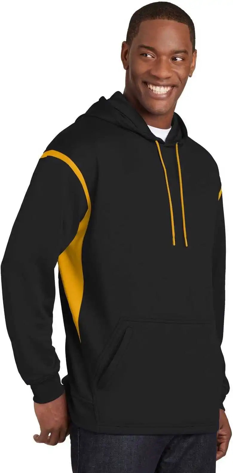Sport-tek F246 Tech Fleece Colorblock Hooded Sweatshirt - Black Gold
