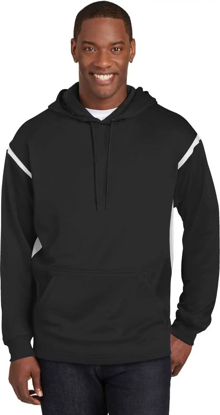 Sport Tek F246 Tech Fleece Colorblock Hooded Sweatshirt Black White