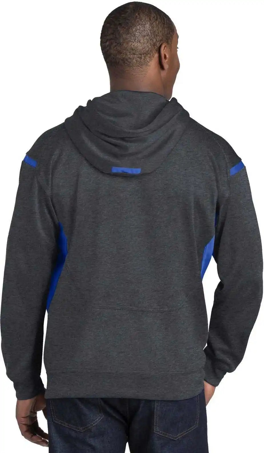 Sport-tek F246 Tech Fleece Colorblock Hooded Sweatshirt - Graphite Heather True Royal