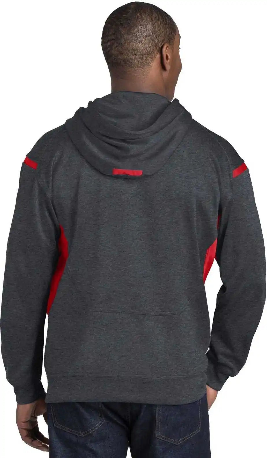 Sport Tek F246 Tech Fleece Colorblock Hooded Sweatshirt Graphite Heather True Red
