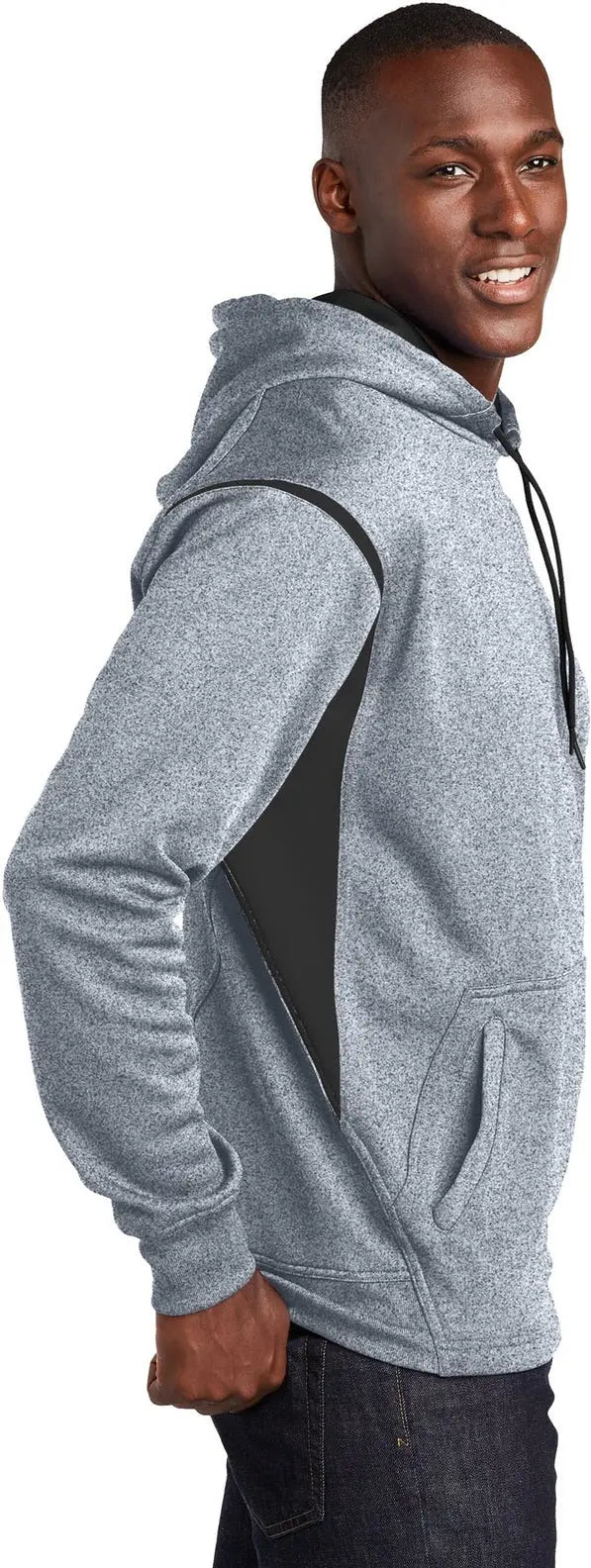 Sport-tek F246 Tech Fleece Colorblock Hooded Sweatshirt - Gray Heather Black