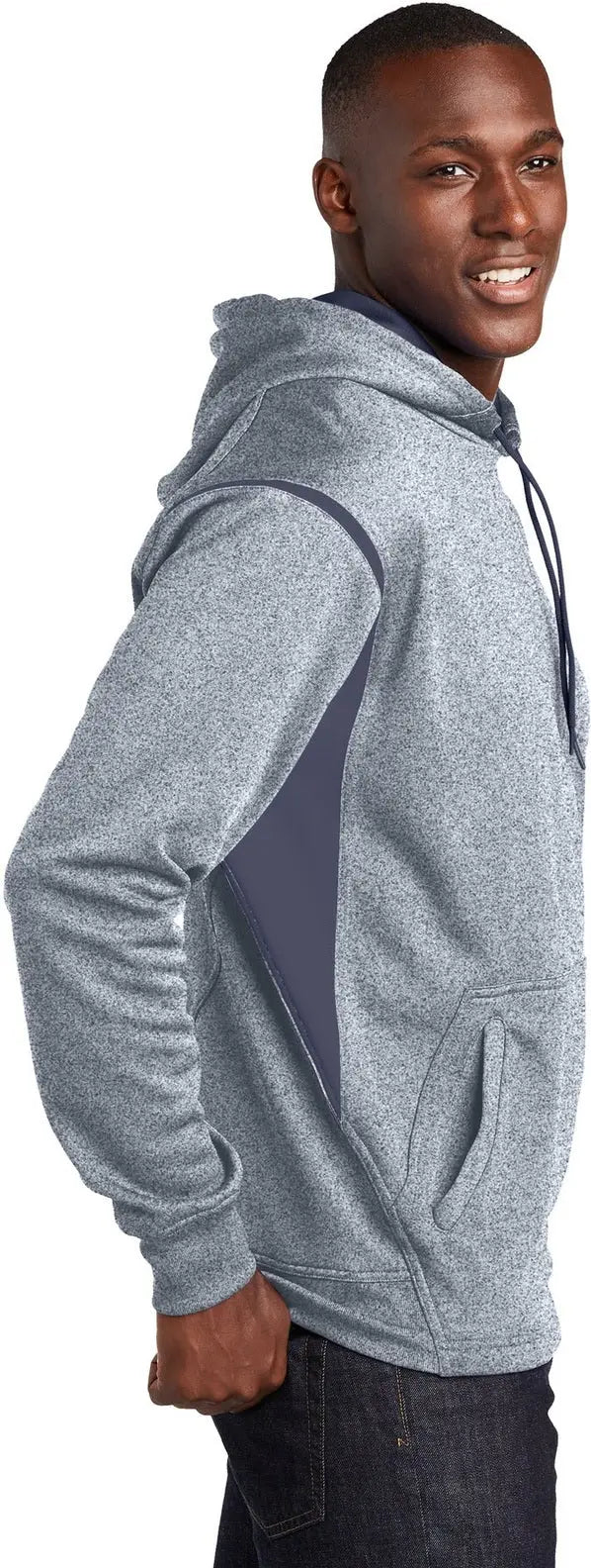 Sport-tek F246 Tech Fleece Colorblock Hooded Sweatshirt - Gray Heather True Navy