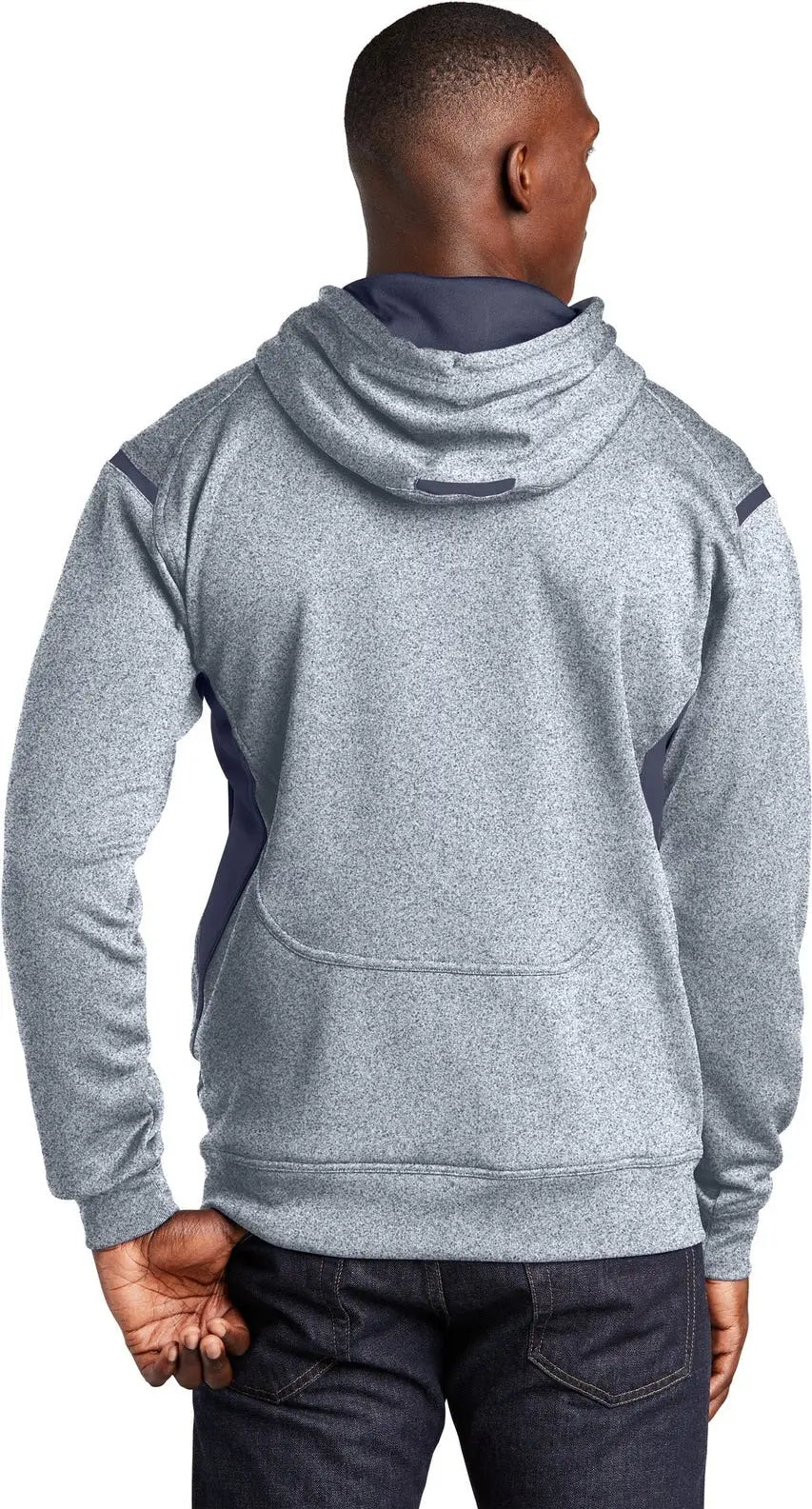 Sport-tek F246 Tech Fleece Colorblock Hooded Sweatshirt - Gray Heather True Navy