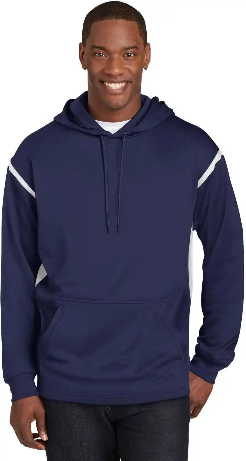 Sport-tek F246 Tech Fleece Colorblock Hooded Sweatshirt - True Navy White