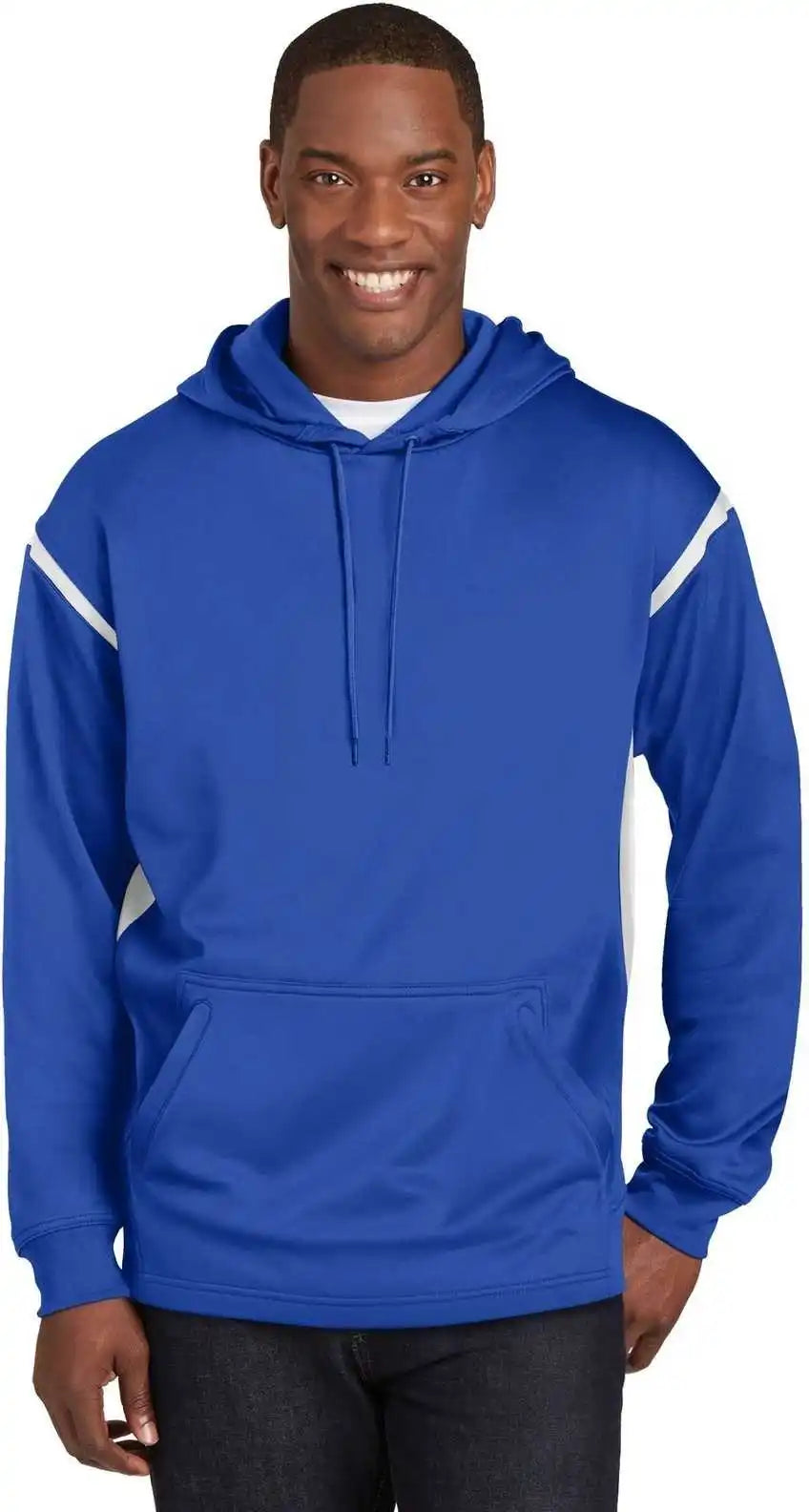 Sport Tek F246 Tech Fleece Colorblock Hooded Sweatshirt True Royal White