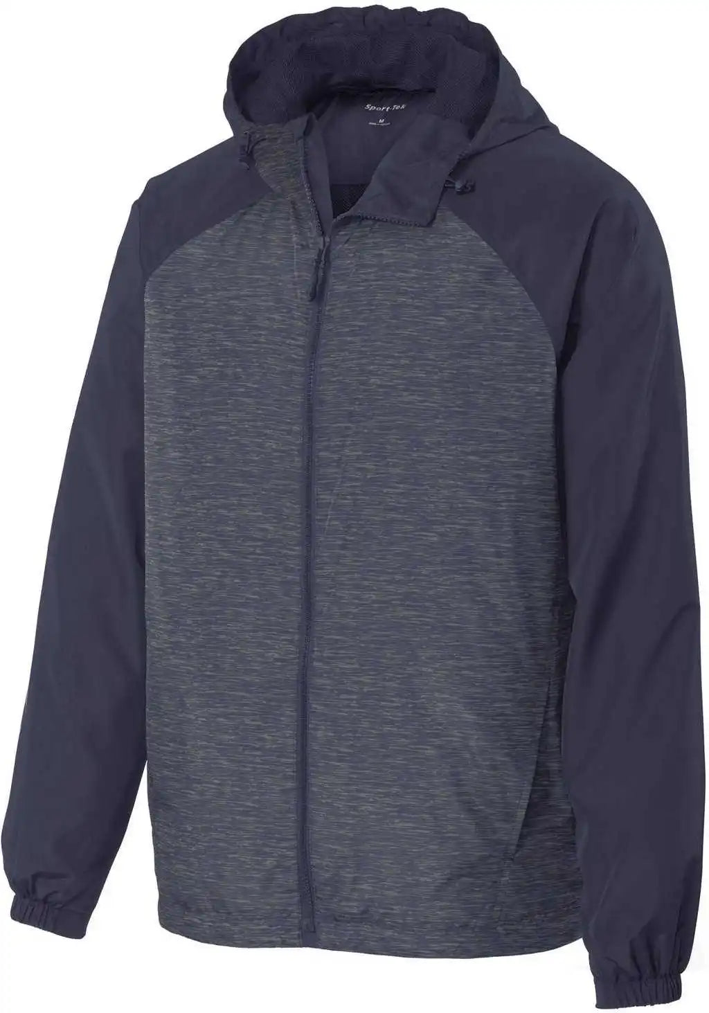 Sport-tek Jst40 Heather Colorblock Raglan Hooded Wind Jacket - True Navy