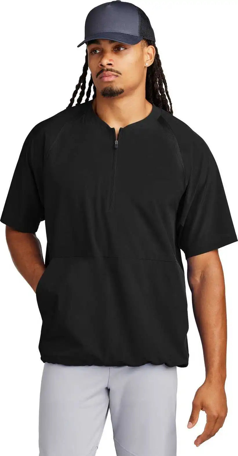 Sport Tek Jst489 Repeat 1/2 Zip Short Sleeve Jacket Black