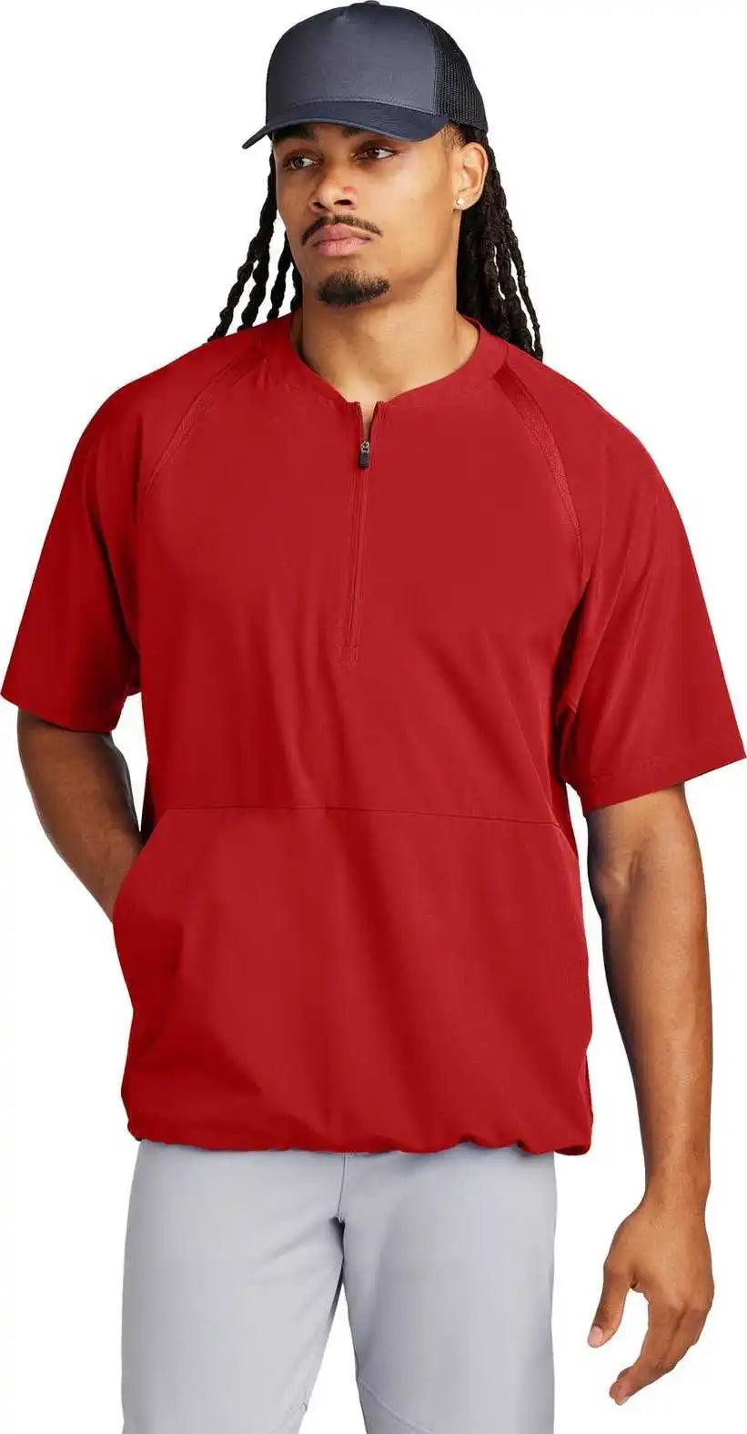 Sport Tek Jst489 Repeat 1/2 Zip Short Sleeve Jacket Deep Red