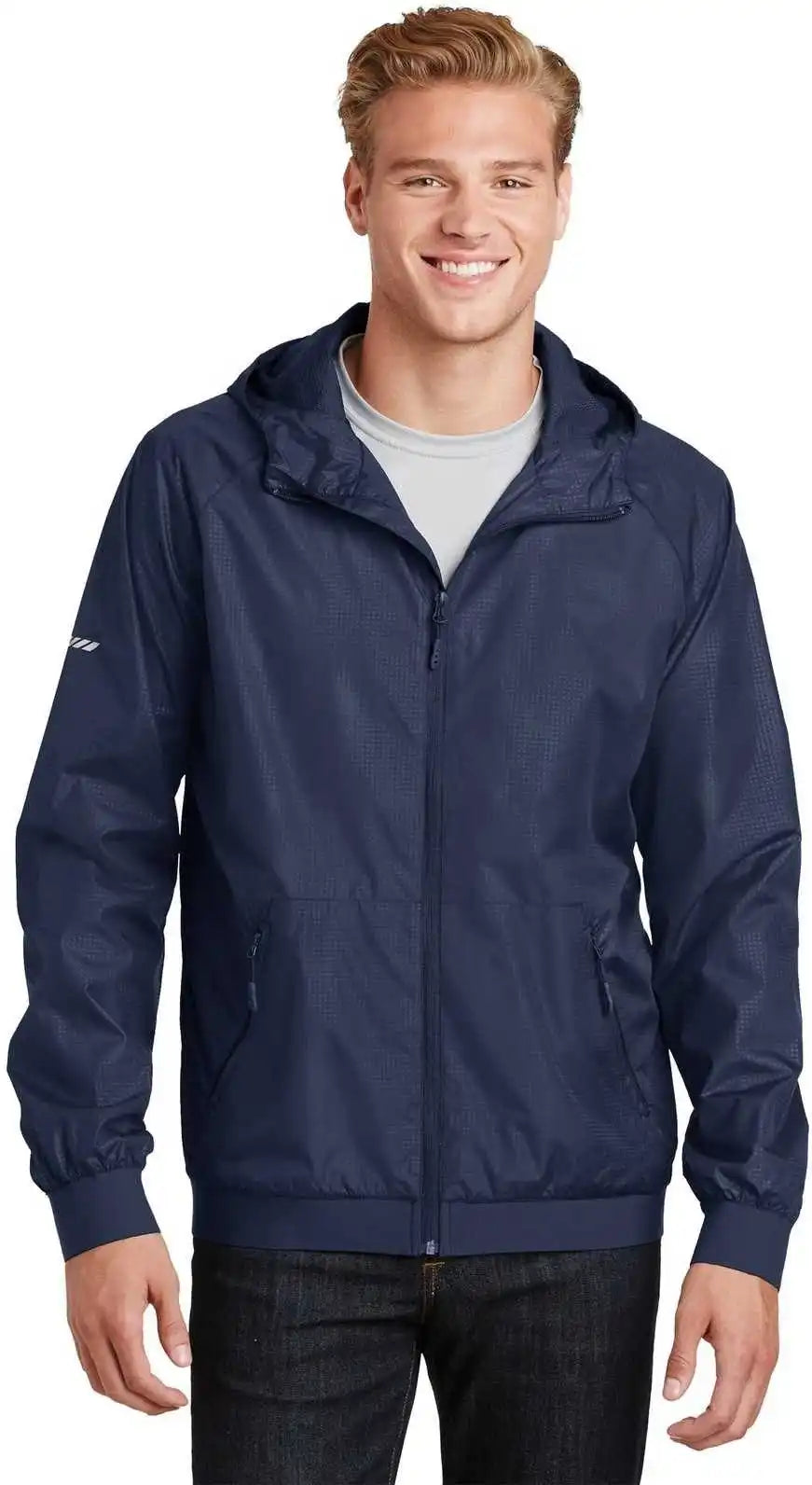 Sport-tek Jst53 Embossed Hooded Wind Jacket - True Navy