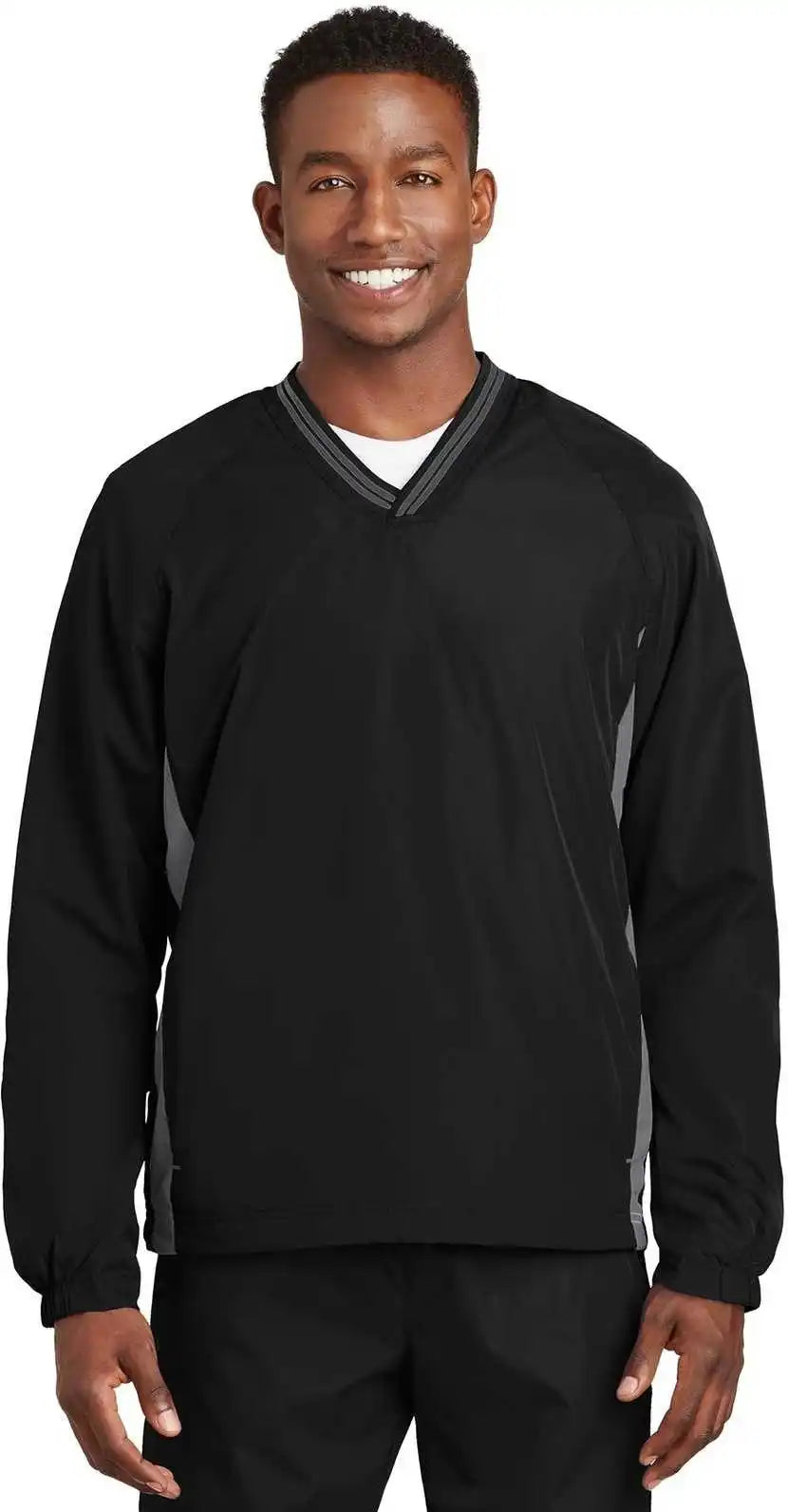 Sport Tek Jst60 Colorblock Raglan Jacket Black Graphite Gray