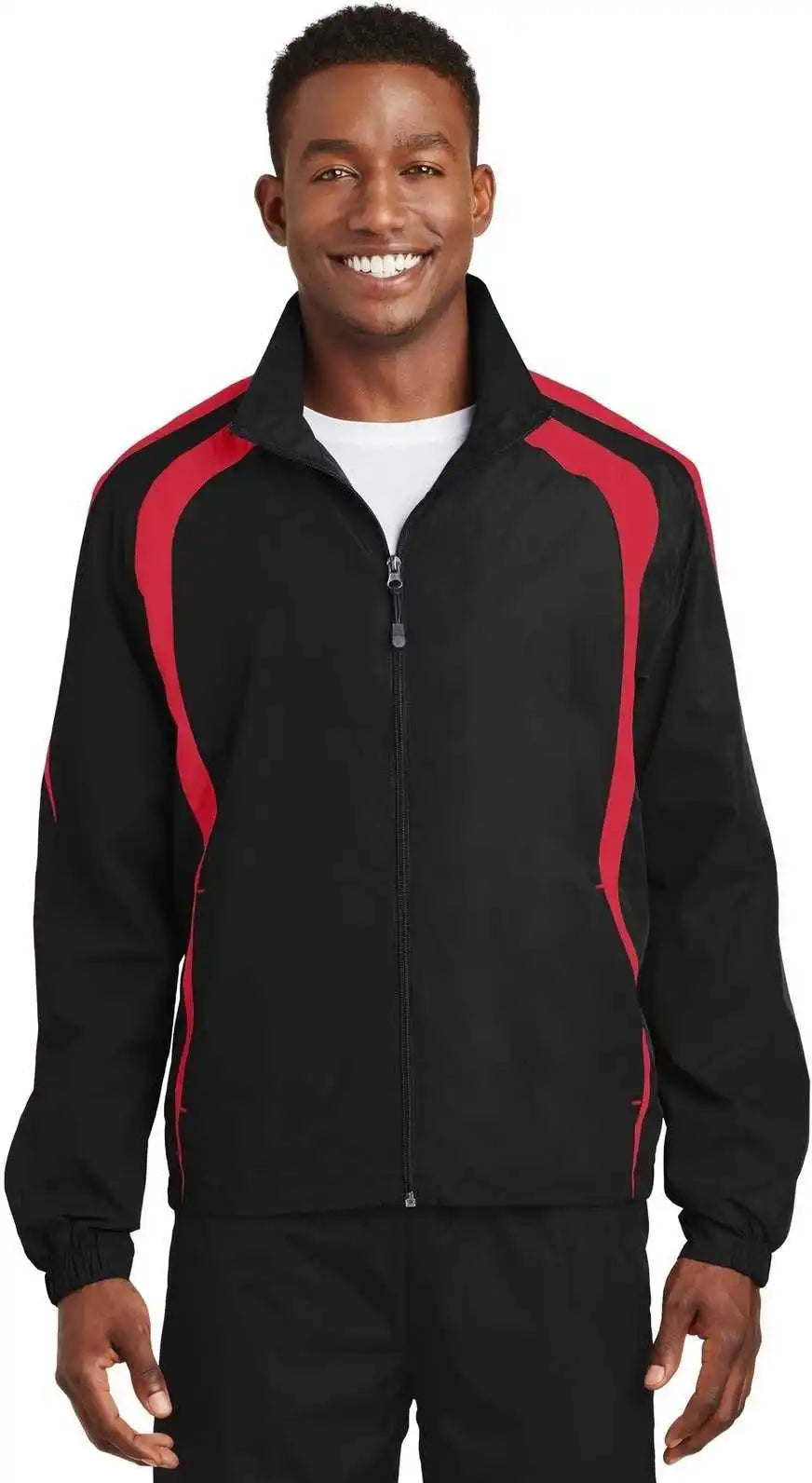 Sport Tek Jst60 Colorblock Raglan Jacket Black True Red