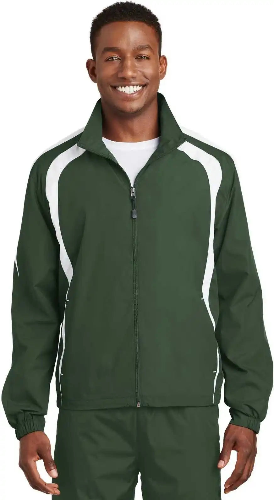 Sport-tek Jst60 Colorblock Raglan Jacket - Forest Green White