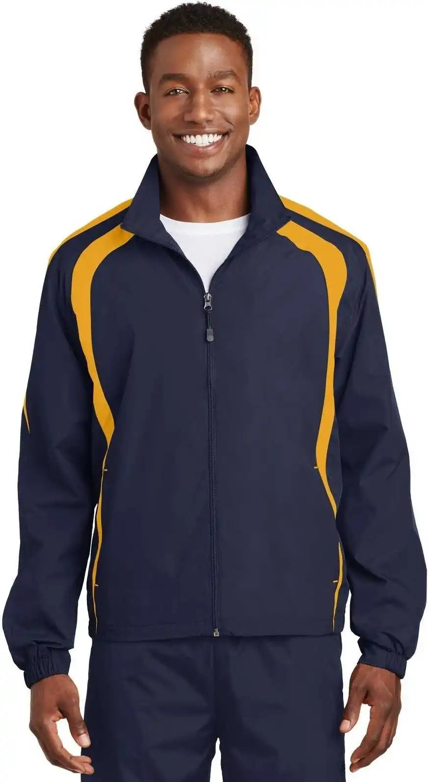 Sport Tek Jst60 Colorblock Raglan Jacket True Navy Gold