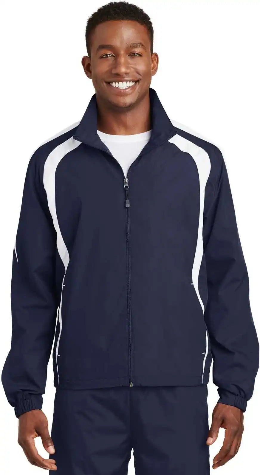Sport Tek Jst60 Colorblock Raglan Jacket True Navy White