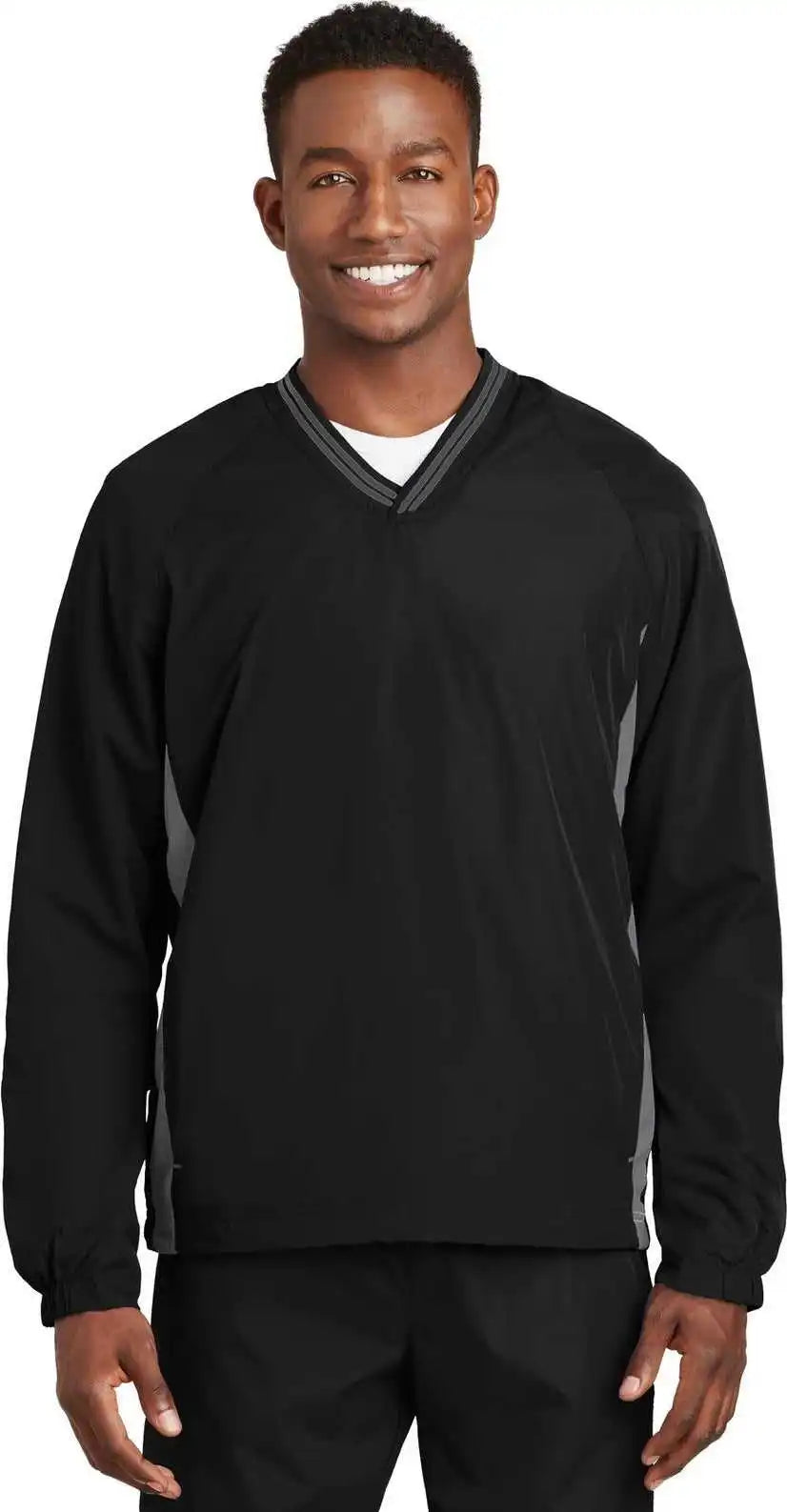 Sport-tek Jst62 Tipped V-neck Raglan Wind Shirt - Black/ Graphite