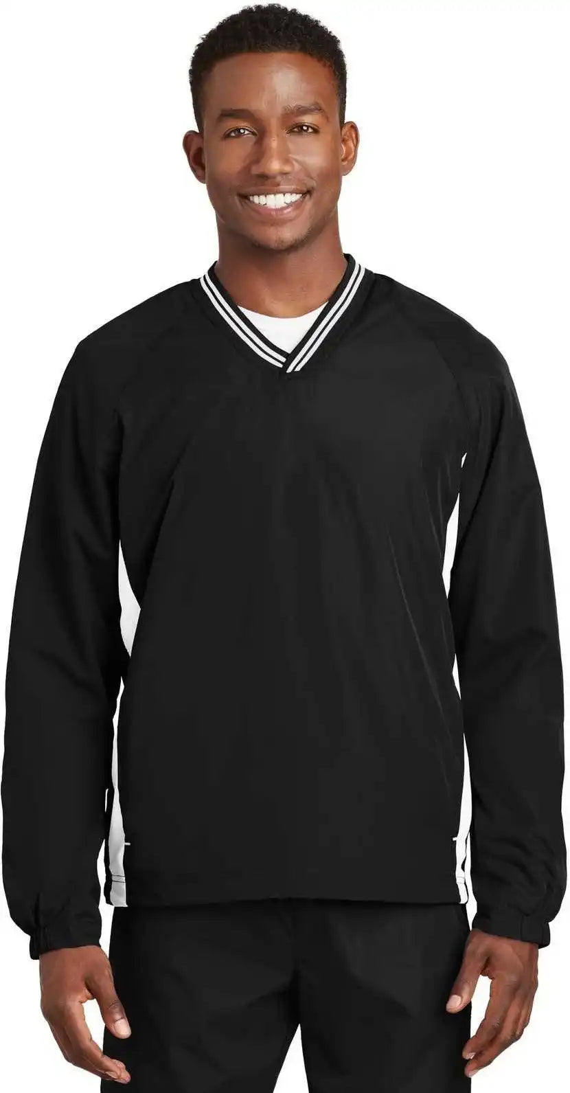 Sport-tek Jst62 Tipped V-neck Raglan Wind Shirt - Black White