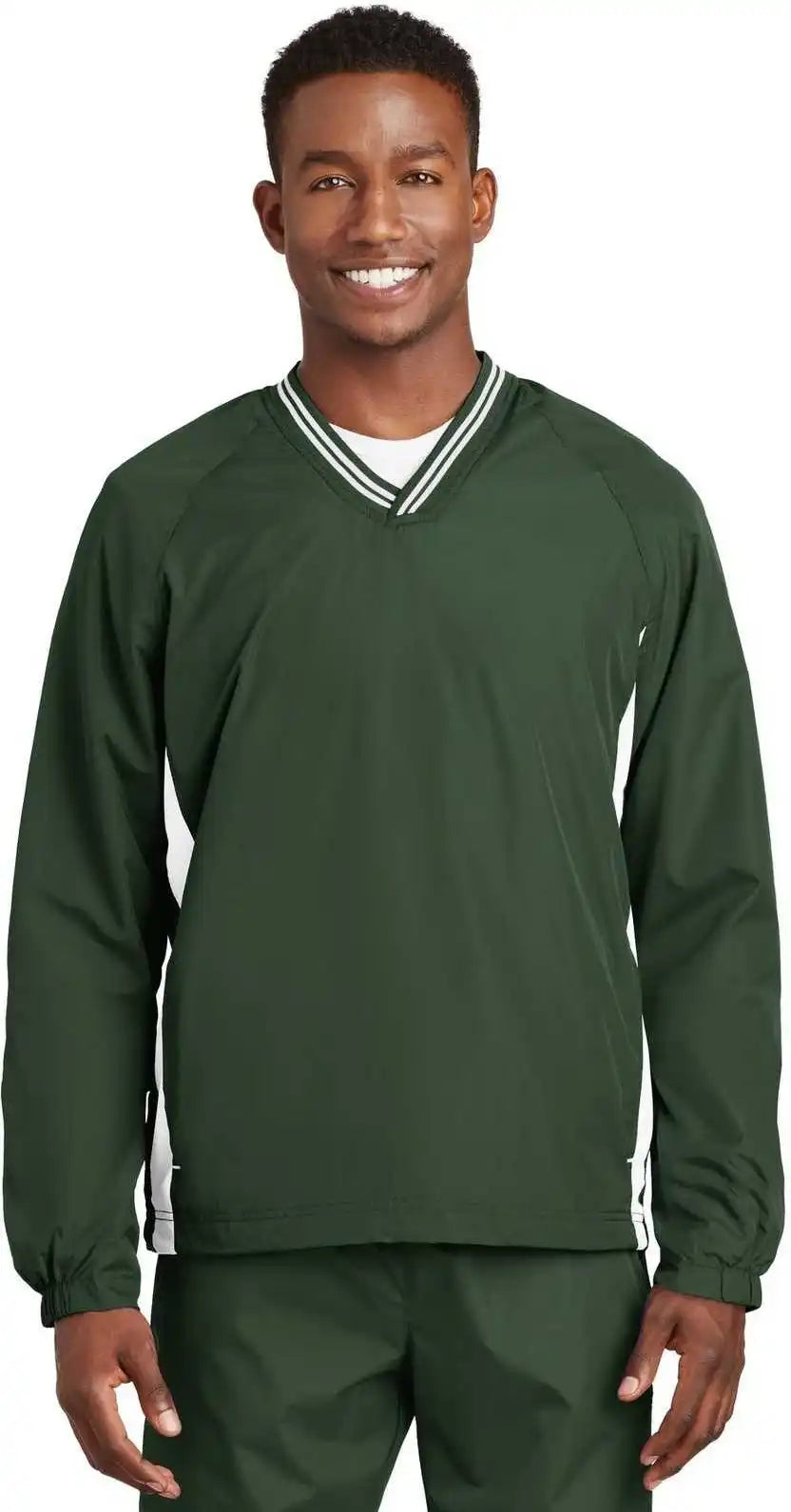 Sport-tek Jst62 Tipped V-neck Raglan Wind Shirt - Forest Green White