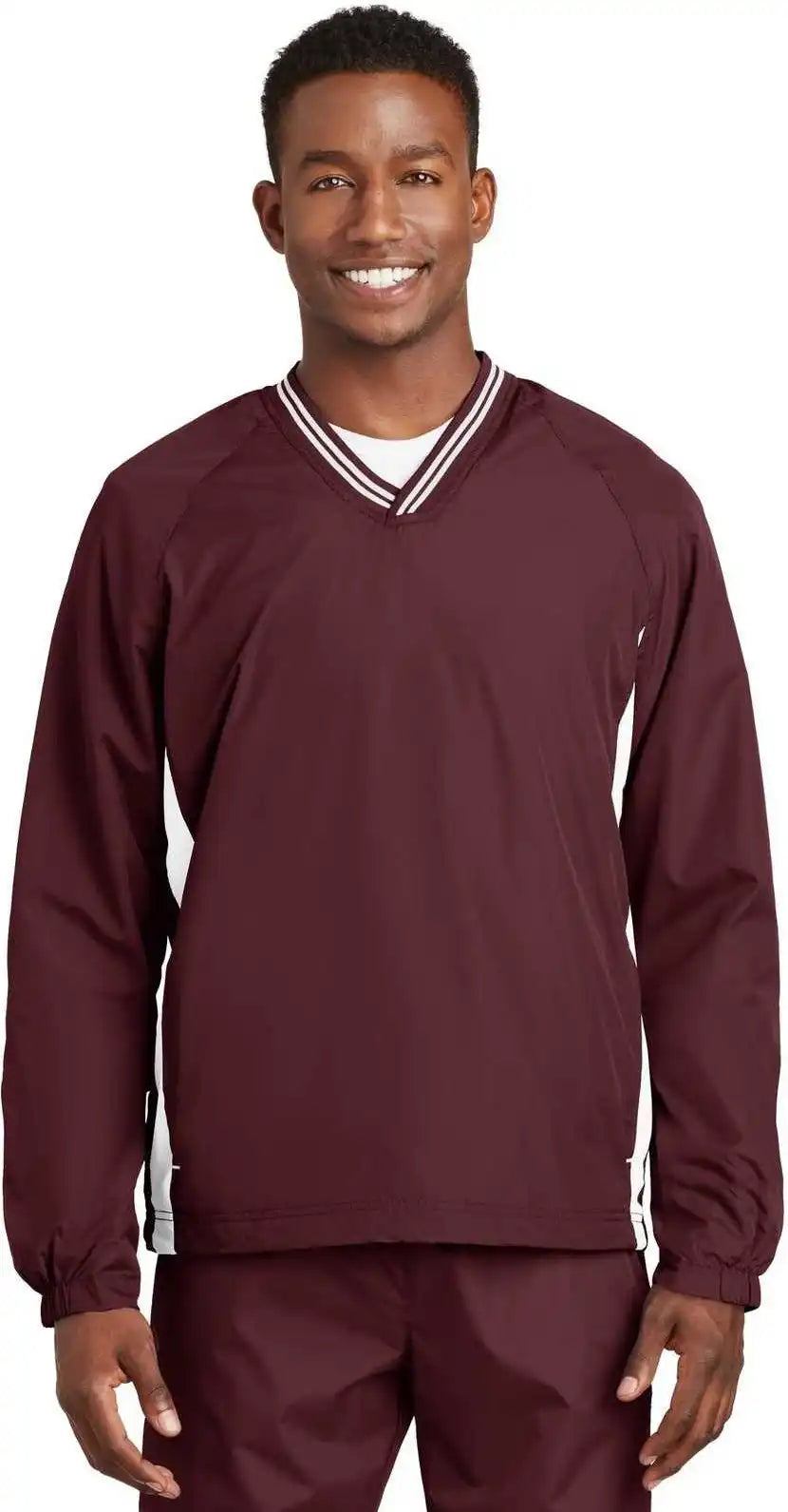 Sport-tek Jst62 Tipped V-neck Raglan Wind Shirt - Maroon White